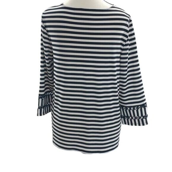 Chico's Blouse Black White Striped Stretch 3/4 Sleeve Womens Size Small - Picture 4 of 6